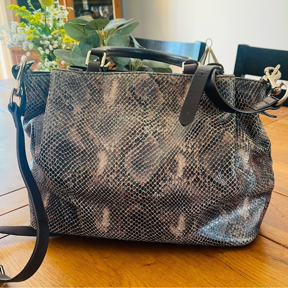 DOONEY AND BOURKE Lizard Python Snakeskin Leather City Barlow Satchel Bag Brown - Picture 1 of 15